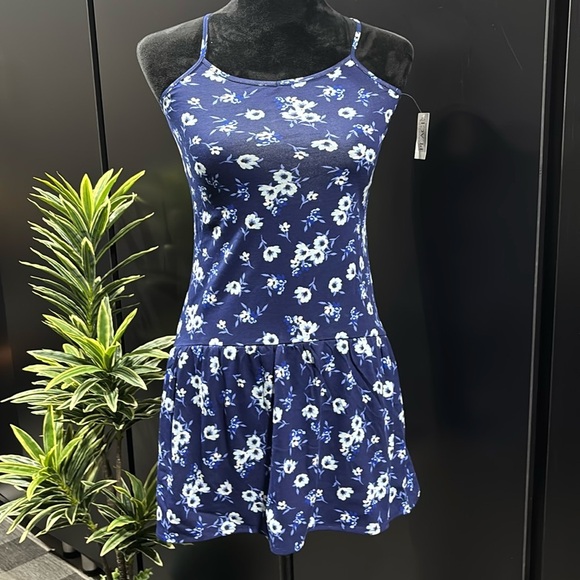PLACE Spaghetti Strap, floral print, navy blue summer dress - Picture 1 of 10